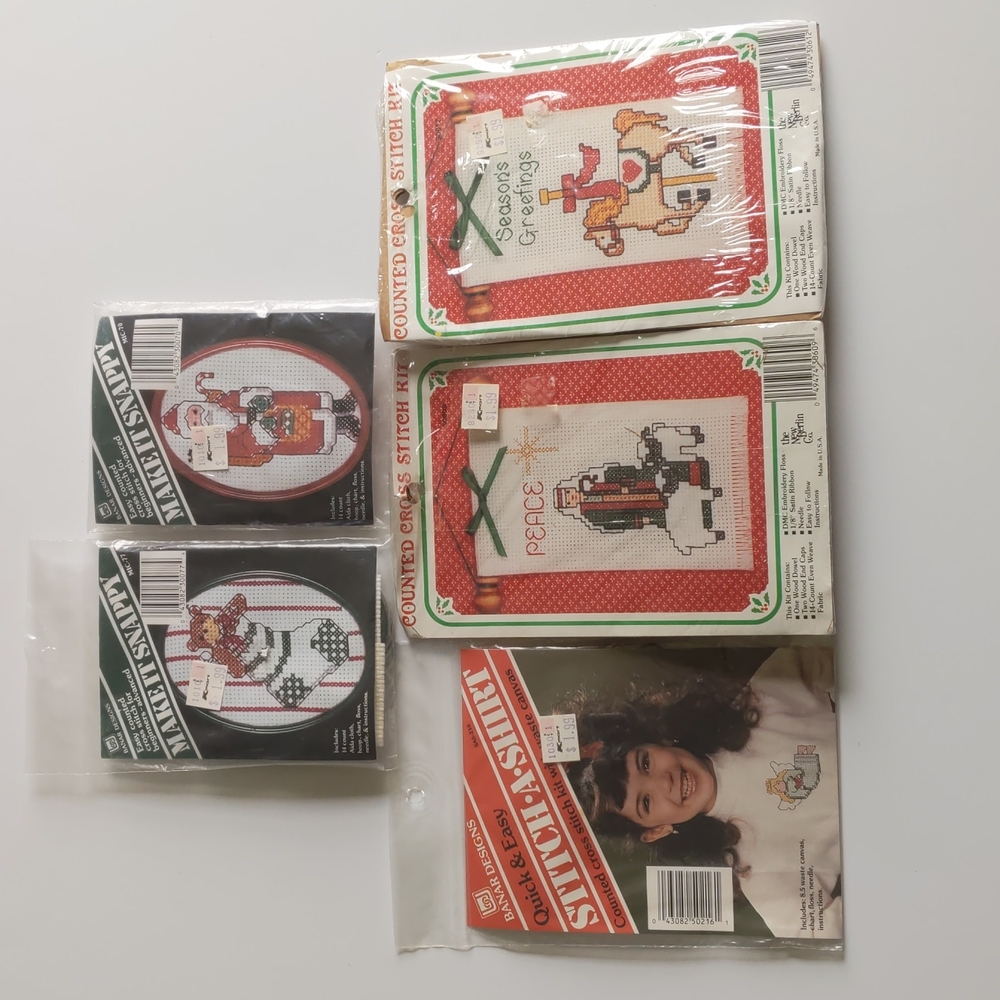 Set of 5 Banar 3 New Berlin Co 2 Counted Cross Stitch Kits New Vintage Christmas